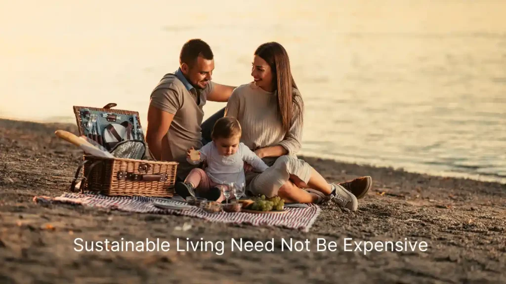 parents having a fun time with kid on a beach living a sustainable and eco friendly life