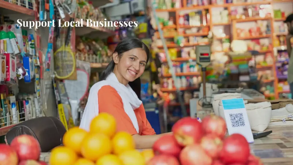 support small business, a local fruit seller selling apples