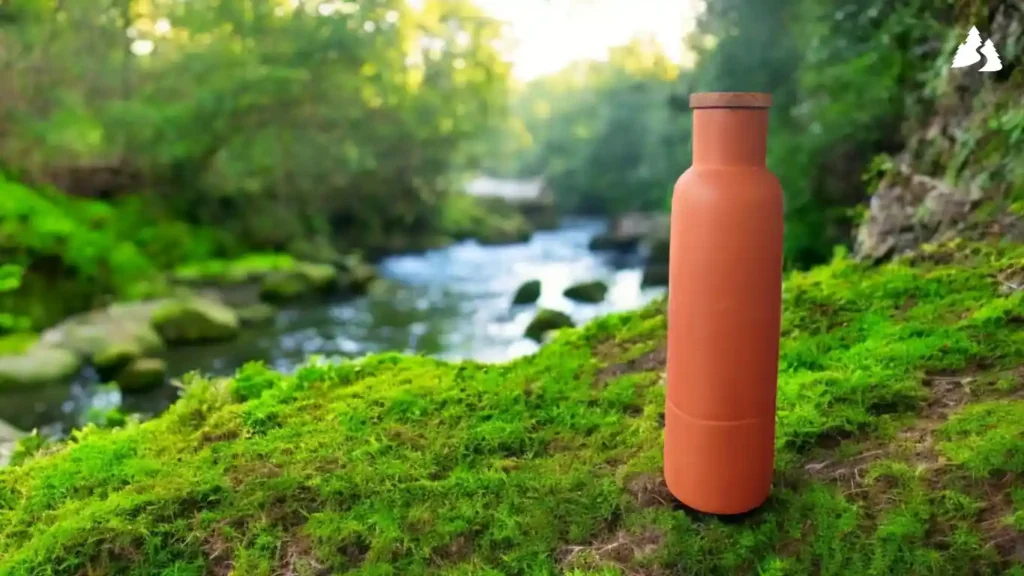 forestrails clay water bottle in a natural river side