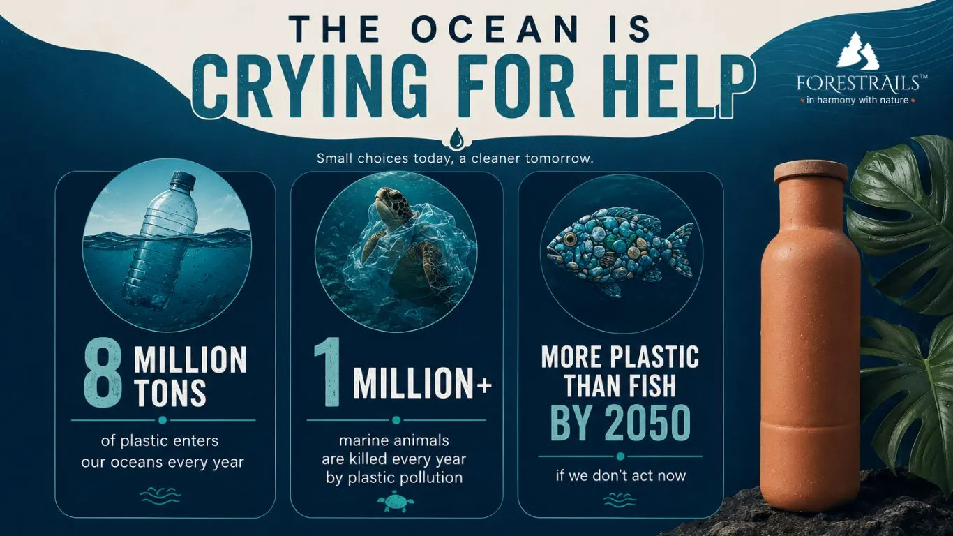 ocean plastic pollution statistics infographic 8 million tons annually marine life impact
